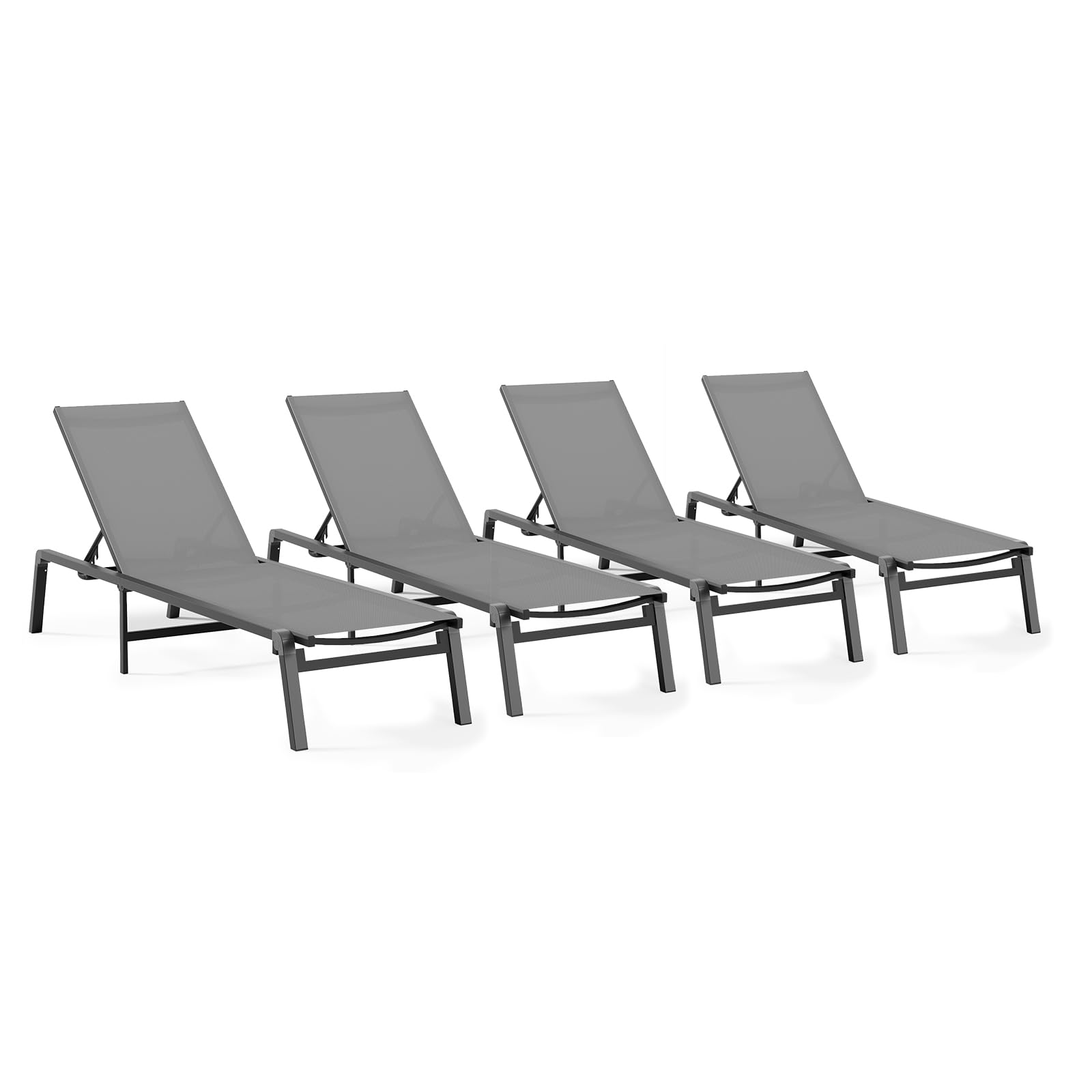 Aluminum Chaise Lounge Ourdoor - Foldable & Assemble Free Outdoor Lounge Chair with 5 Adjustable Backrest, Patio Lounge Chair for Outside Poolside Beach Pool, Khaki