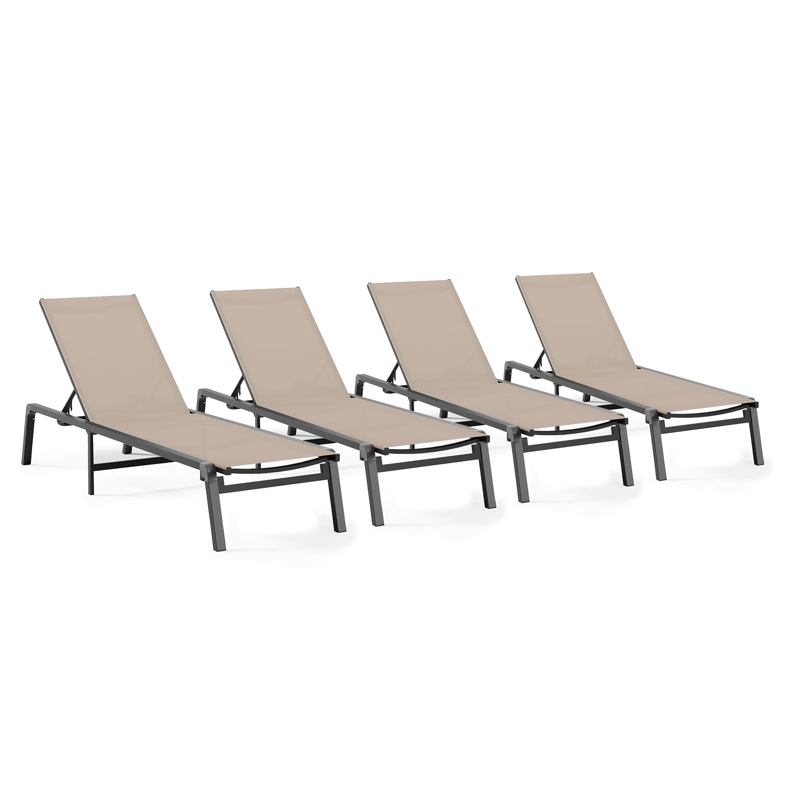 Aluminum Chaise Lounge Ourdoor - Foldable & Assemble Free Outdoor Lounge Chair with 5 Adjustable Backrest, Patio Lounge Chair for Outside Poolside Beach Pool, Khaki