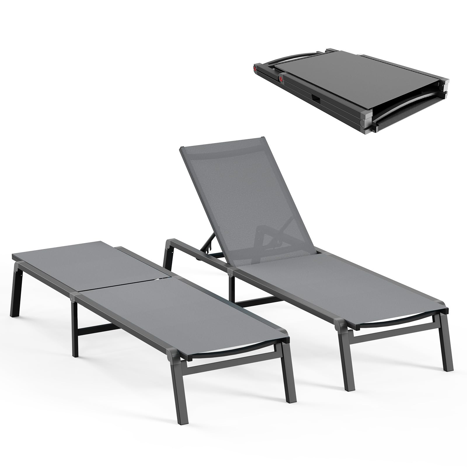 Aluminum Chaise Lounge Ourdoor - Foldable & Assemble Free Outdoor Lounge Chair with 5 Adjustable Backrest, Patio Lounge Chair for Outside Poolside Beach Pool, Khaki