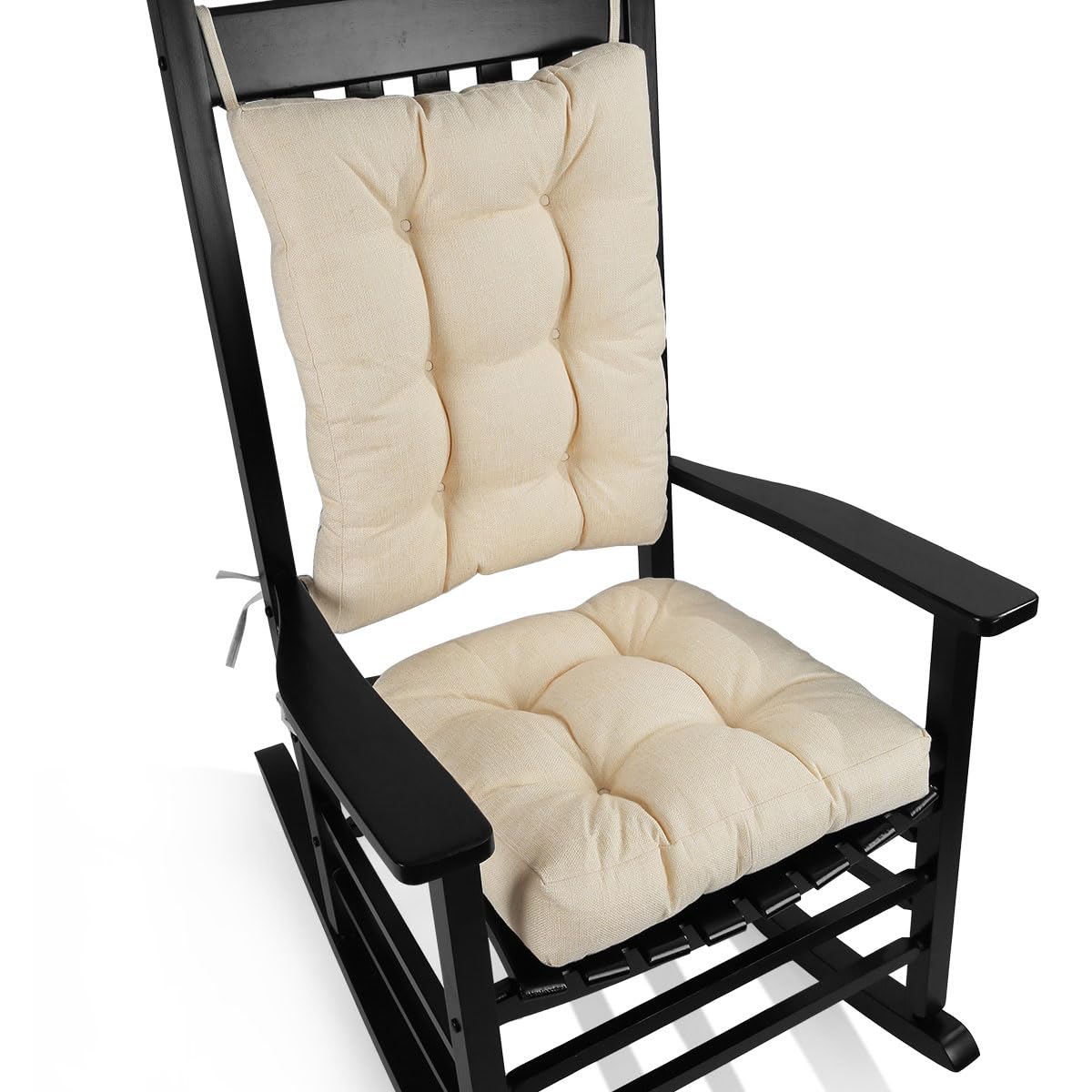 BUYUE Chair Cushion Set for Rocking Chair, Back Pillow & Seat Cushion with Ties, Original Woven Fabric Non-Slip Chair Pads for Elderly Sitting, Black