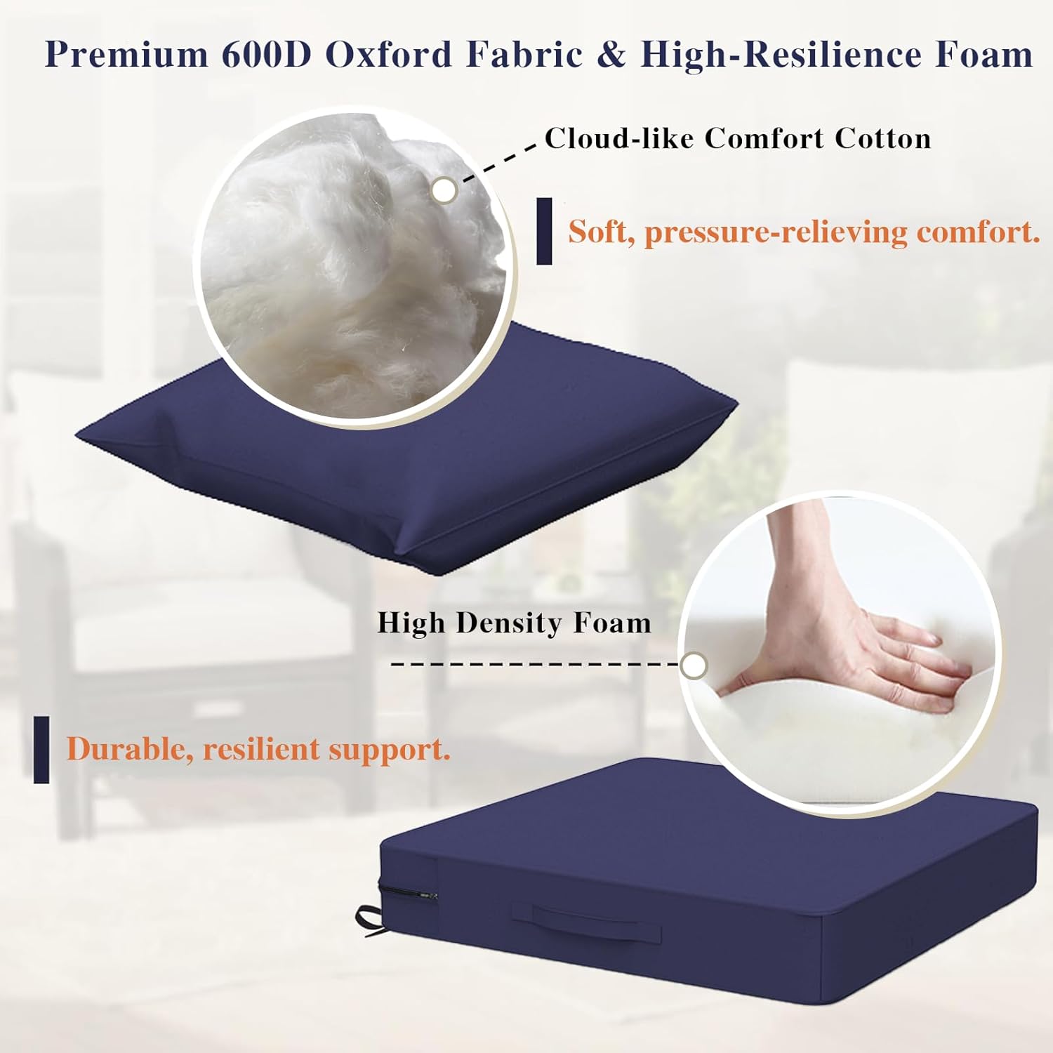 COZEER Patio Chair Cushions 24x24 Inch, Waterproof Fade Resistant Outdoor Cushions for Patio Furniture, Edge Binding Design with Handle, Adjustable Straps & Hook and Loop Fastener