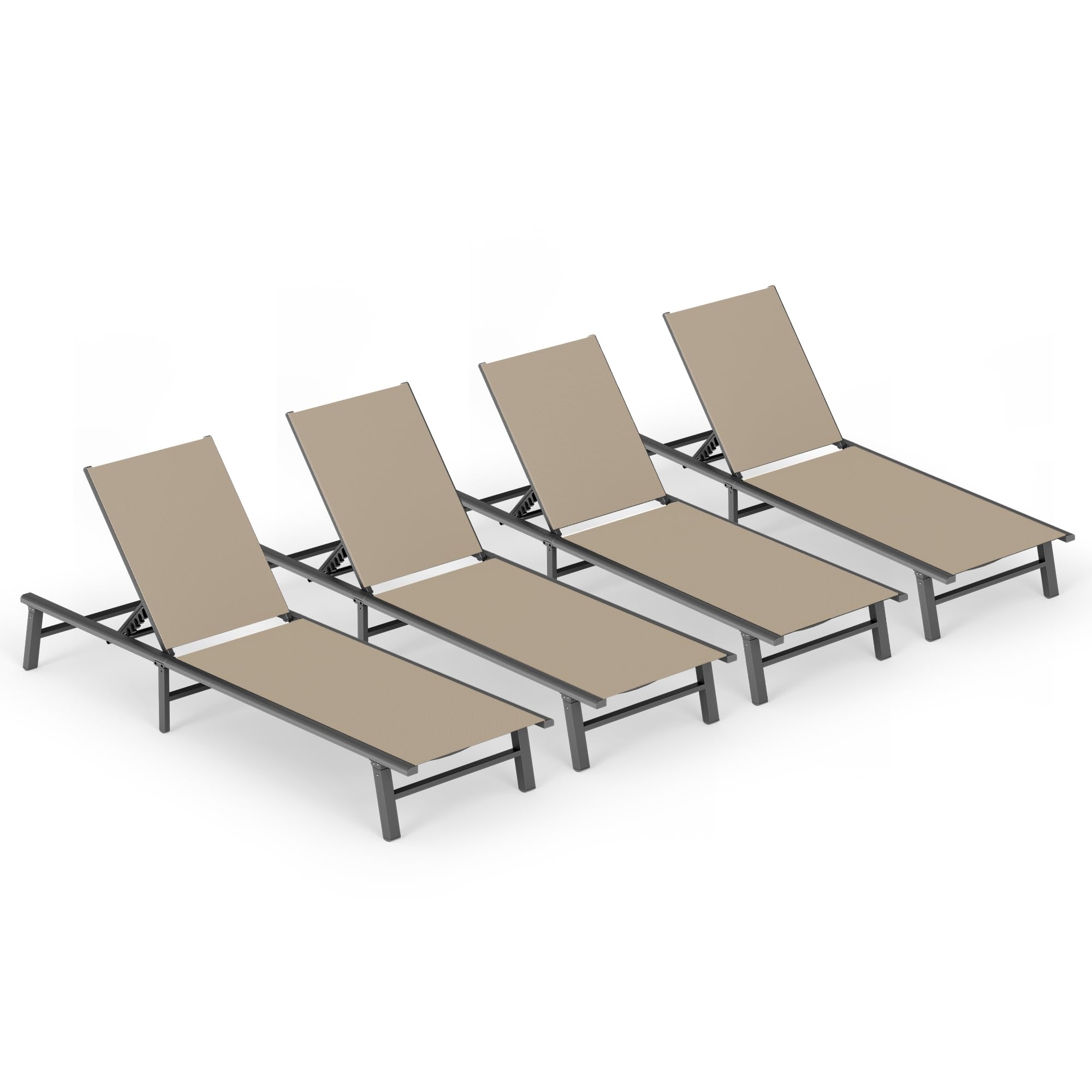 Aluminum Chaise Lounge Ourdoor - Foldable & Assemble Free Outdoor Lounge Chair with 5 Adjustable Backrest, Patio Lounge Chair for Outside Poolside Beach Pool, Khaki