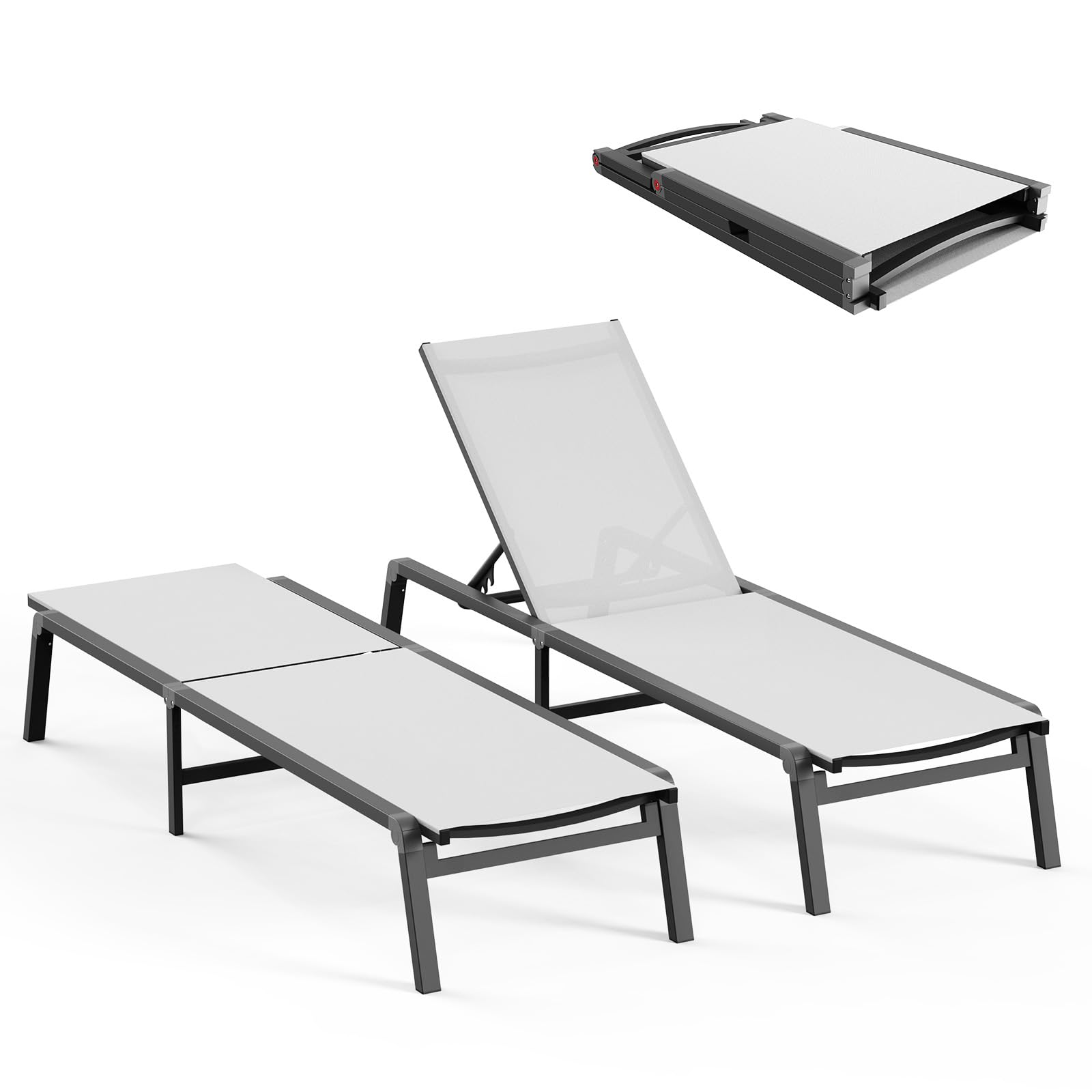 Aluminum Chaise Lounge Ourdoor - Foldable & Assemble Free Outdoor Lounge Chair with 5 Adjustable Backrest, Patio Lounge Chair for Outside Poolside Beach Pool, Khaki