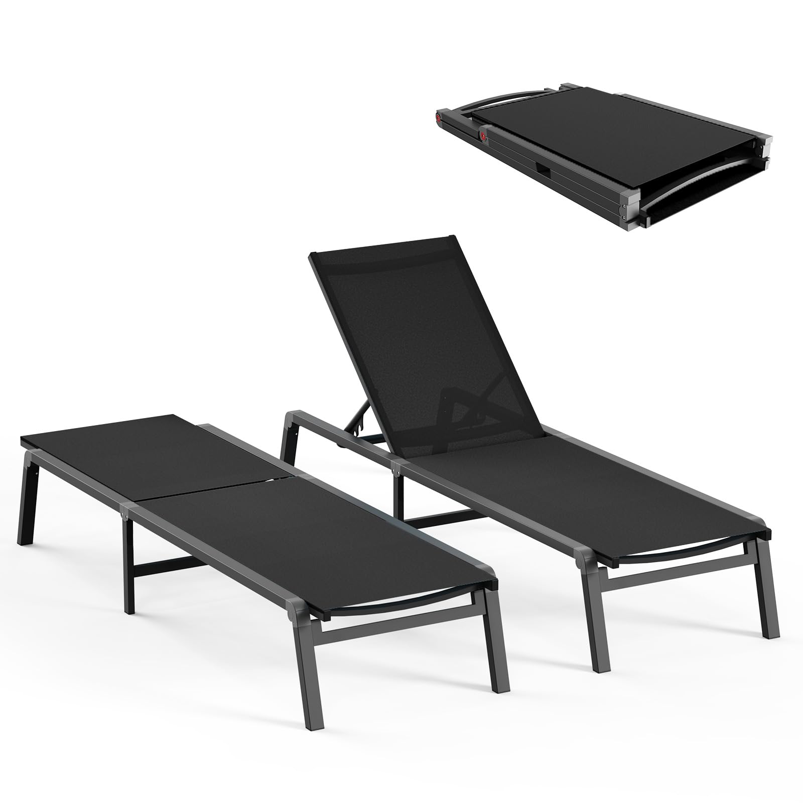 Aluminum Chaise Lounge Ourdoor - Foldable & Assemble Free Outdoor Lounge Chair with 5 Adjustable Backrest, Patio Lounge Chair for Outside Poolside Beach Pool, Khaki