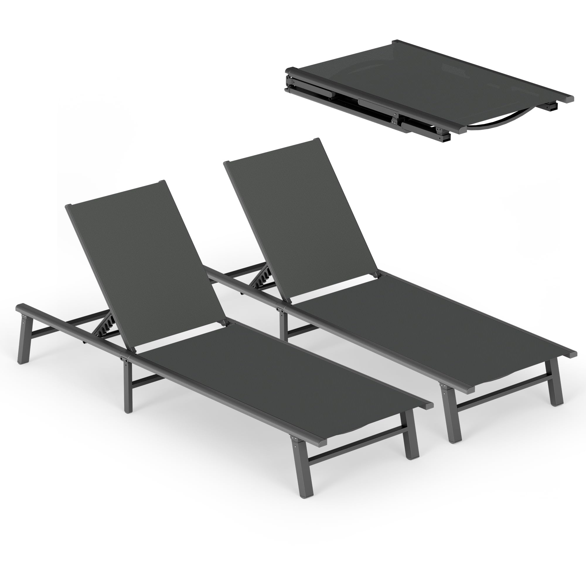 Aluminum Chaise Lounge Ourdoor - Foldable & Assemble Free Outdoor Lounge Chair with 5 Adjustable Backrest, Patio Lounge Chair for Outside Poolside Beach Pool, Khaki