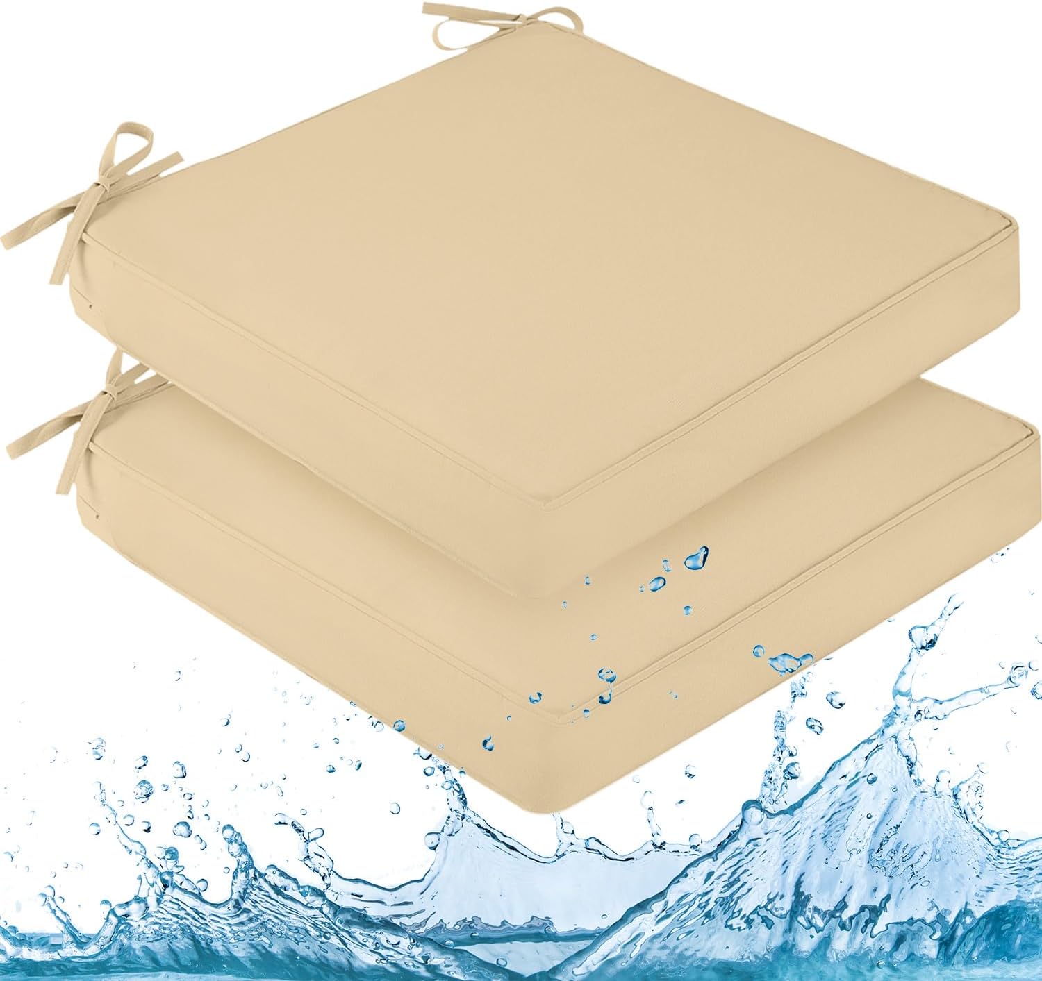 downluxe Outdoor Chair Cushions Set of 4, Waterproof 19" x 19" x 3" Patio Chair Cushion with Non-Slip Ties & Handle, Square Outdoor Cushion for Patio Furniture with Removable Cover, Navy