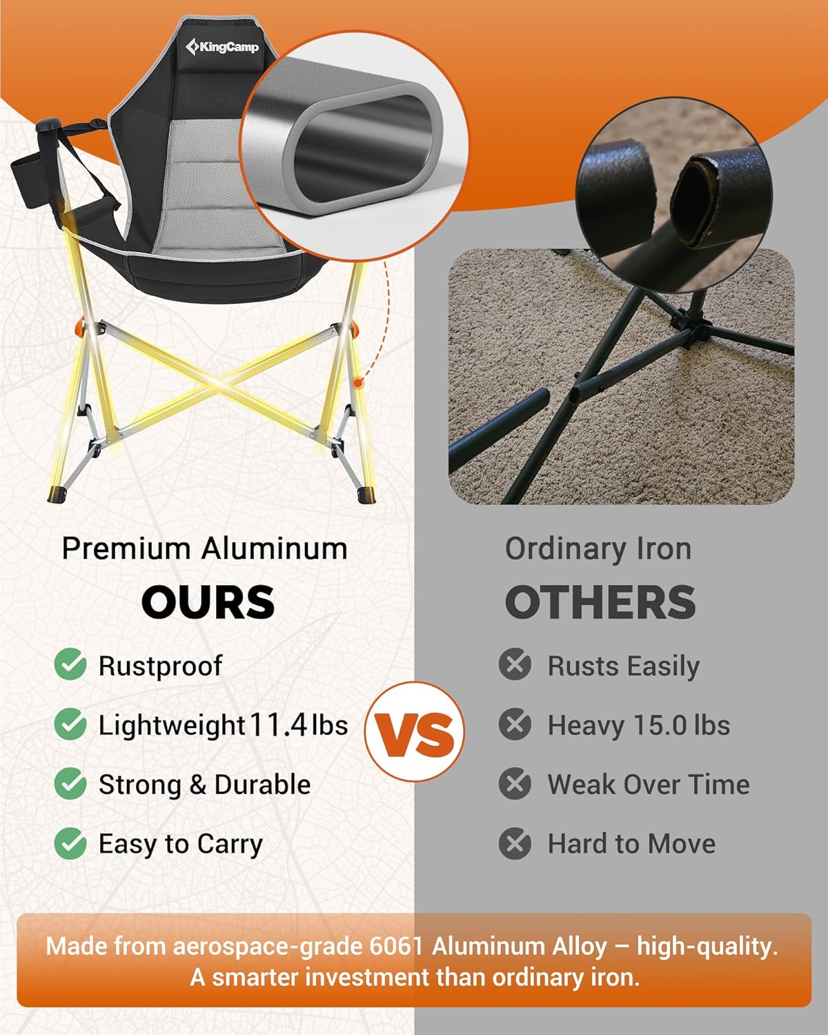 KingCamp Hammock Chair with Footrest – Heavy Duty Swinging Rocking Camping Chairs for Adults up to 400lbs, Folding Portable Oversized Rocker with Cup Holder & Pillow for Outdoor Beach Lawn RV Sports