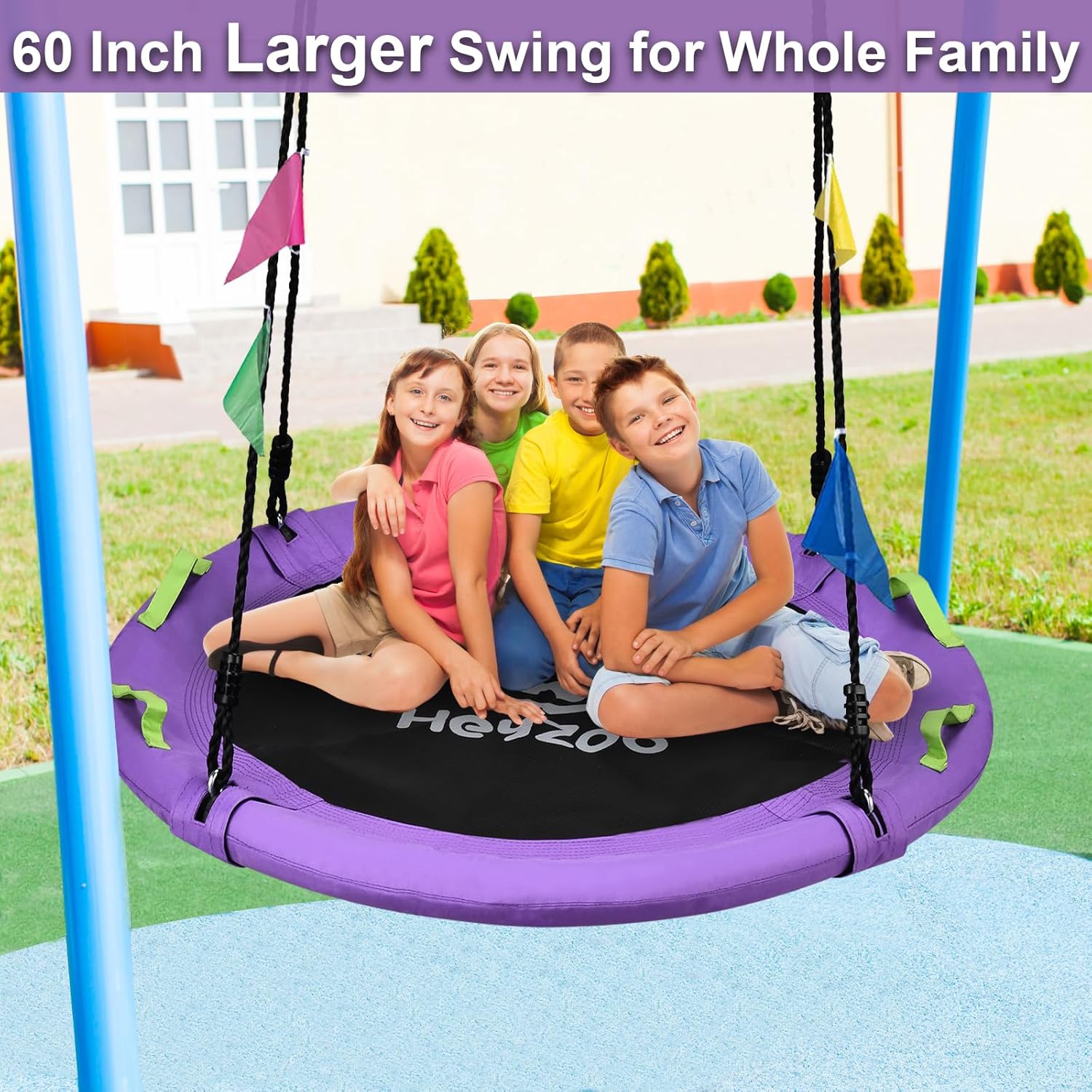 Tree Swing, 60 inch Larger Saucer Swing for Whole Family, 900lbs Weight Capacity, with Adjustable Hanging Straps, for Outdoor Backyard, Gifts for Kids, Purple