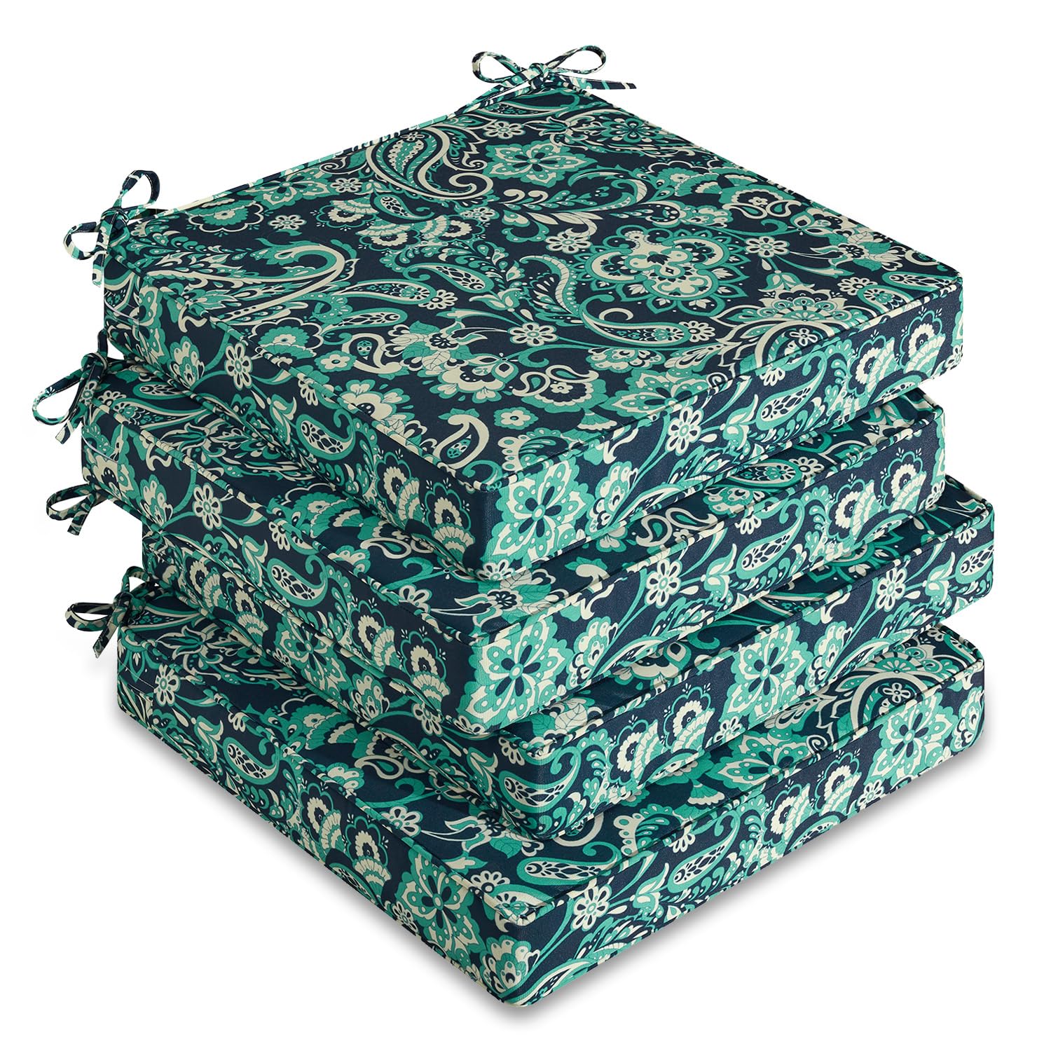 downluxe Outdoor Chair Cushions Set of 4, Waterproof 19" x 19" x 3" Patio Chair Cushion with Non-Slip Ties & Handle, Square Outdoor Cushion for Patio Furniture with Removable Cover, Navy